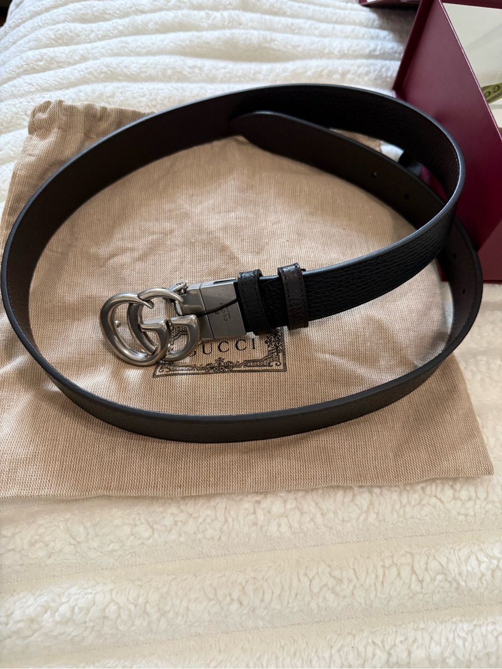 Gucci Black Leather Belt with Silver Double G Buckle